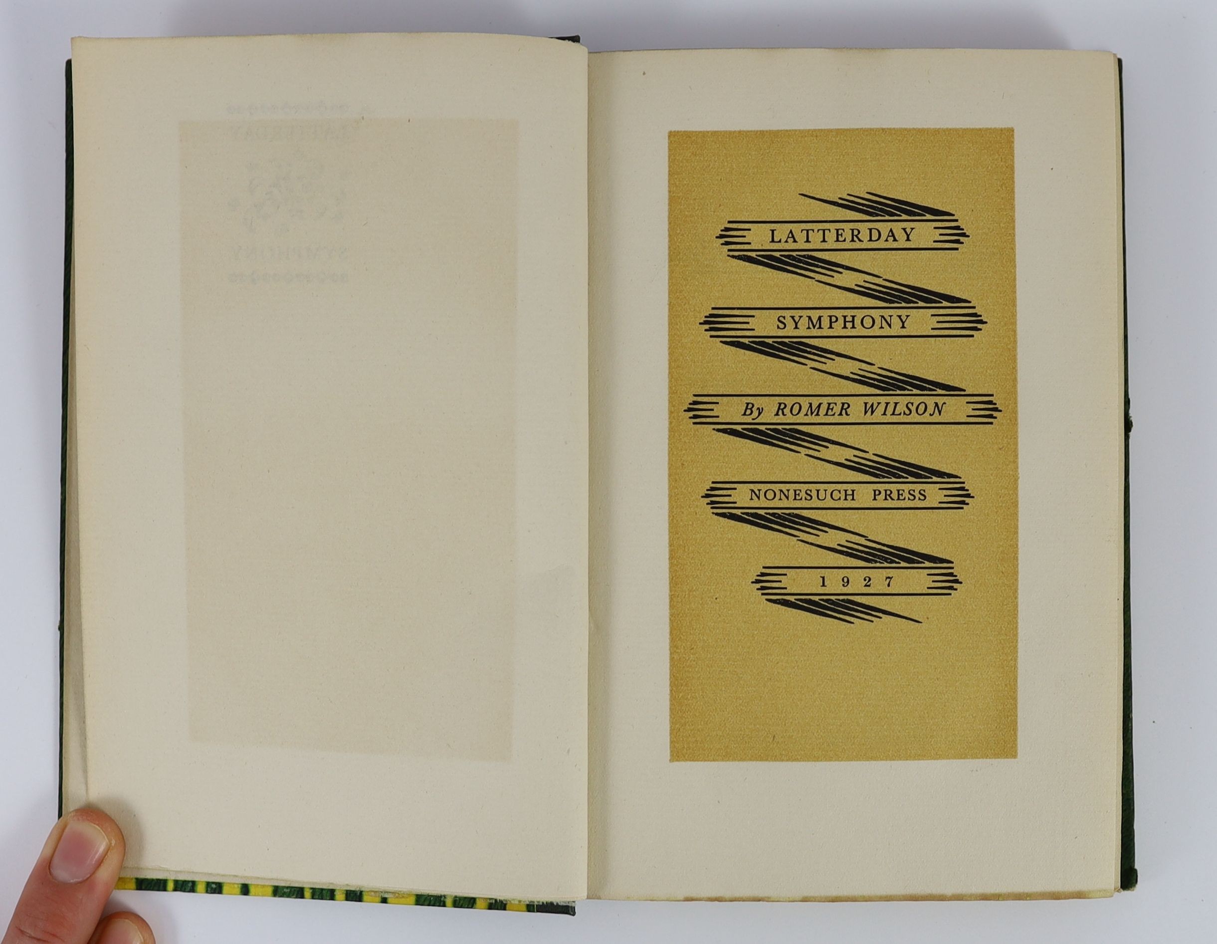 Nonesuch Press - 3 works - Wilson, Romer -- Latterday Symphony, 1st edition, 1927; Laver, James - 2 works, Love’s Progress, one of 1525, 1929 and A Stitch in Time; or Pride Prevents a Fall, 1927